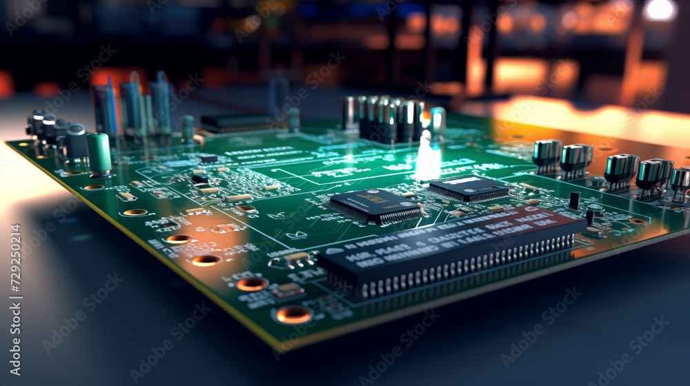 Aufkleber electronic circuit board close up. cpu chip on motherboard. abstract 3d render of a processor comput