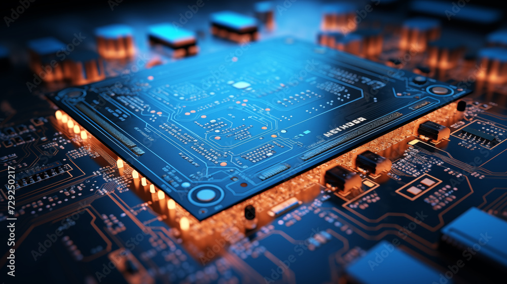Aufkleber electronic circuit board close up. cpu chip on motherboard. abstract 3d render of a processor comput