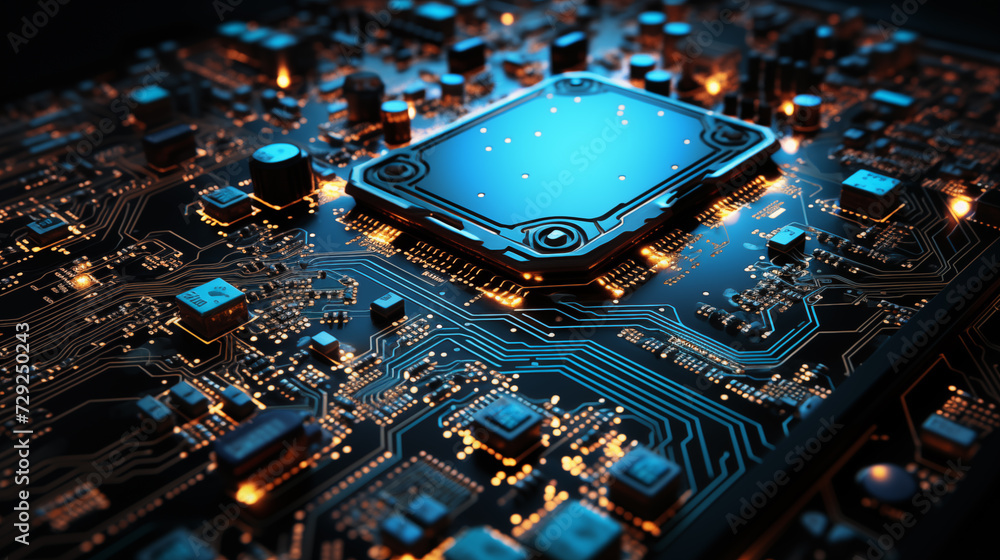 Aufkleber electronic circuit board close up. cpu chip on motherboard. abstract 3d render of a processor comput
