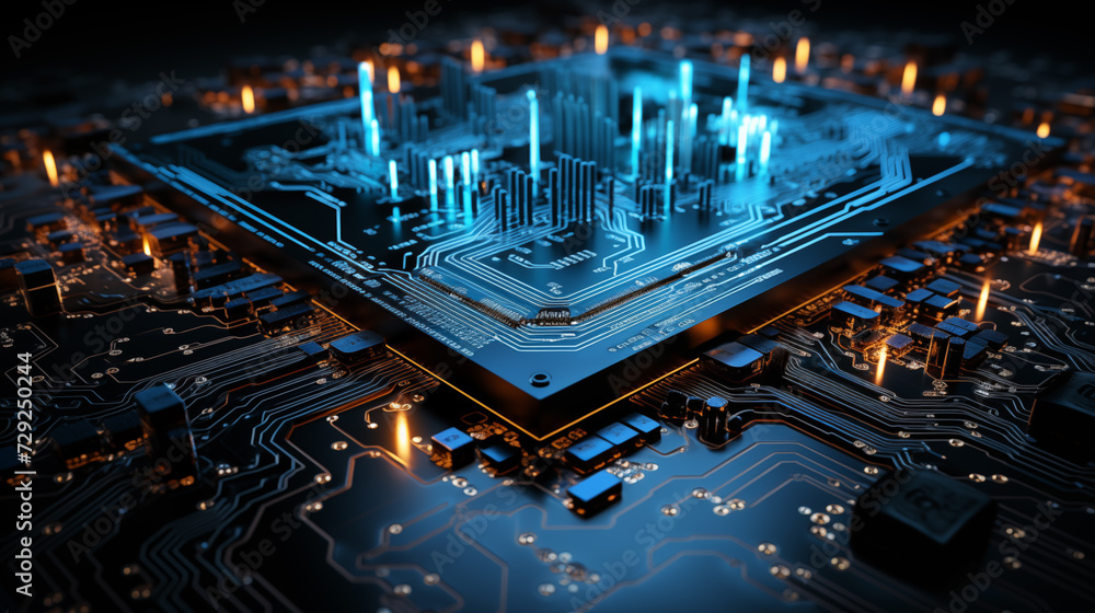 Aufkleber electronic circuit board close up. cpu chip on motherboard. abstract 3d render of a processor comput