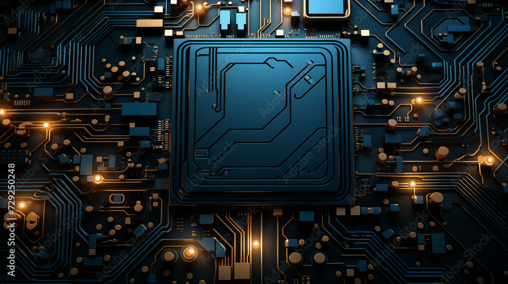 Aufkleber electronic circuit board close up. cpu chip on motherboard. abstract 3d render of a processor comput