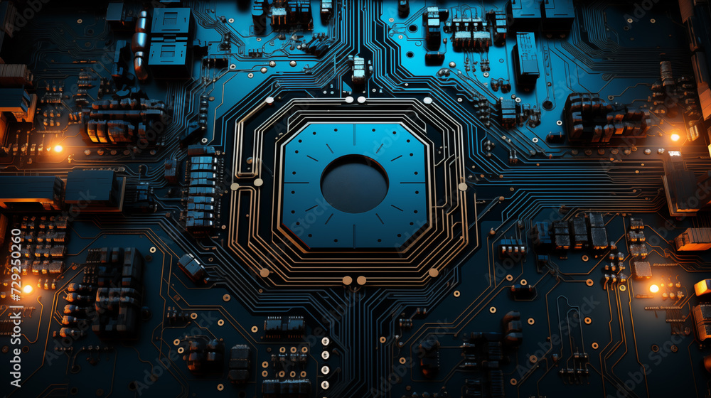 Aufkleber electronic circuit board close up. cpu chip on motherboard. abstract 3d render of a processor comput