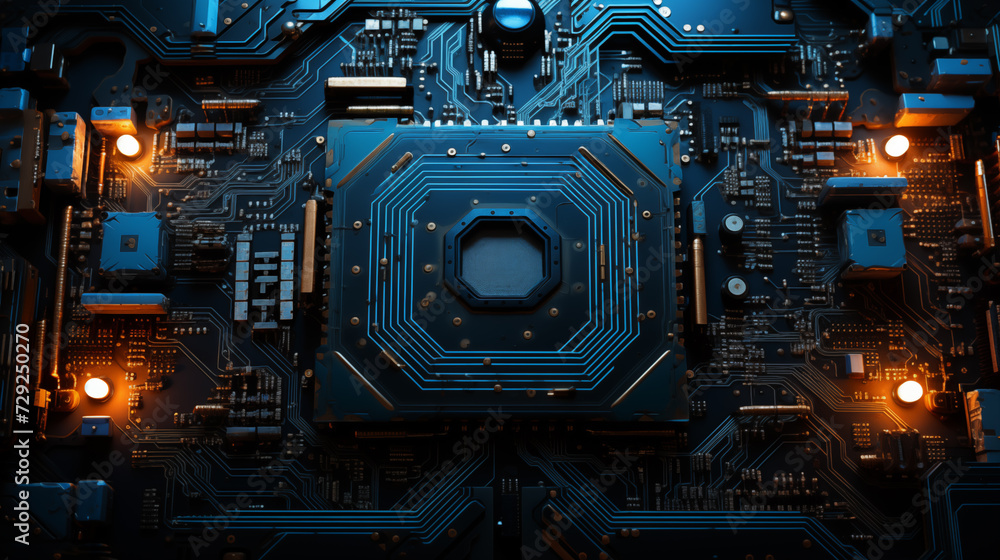 Aufkleber electronic circuit board close up. cpu chip on motherboard. abstract 3d render of a processor comput