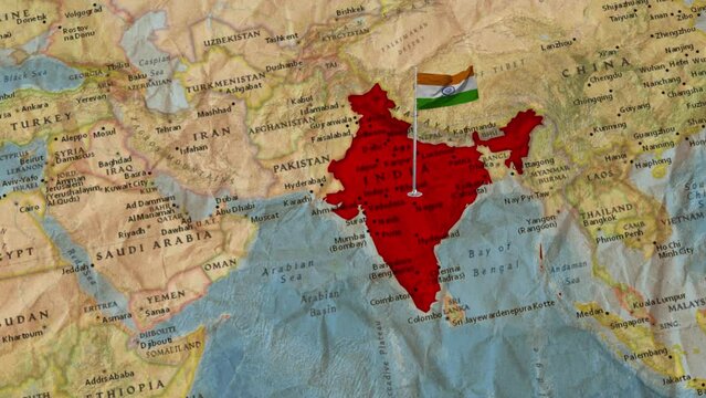Aerial Views of India's Flag Above the Map.
India's Flag Soaring High Above the Map.
