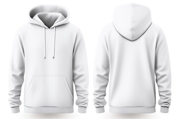A plain white hoodie, shown from both the front and back, perfect for design overlays and fashion concepts