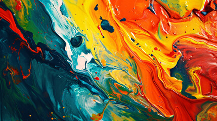 An explosion of color with vivid acrylic paint swirls in an abstract composition, perfect for creative backgrounds or artwork. - obrazy, fototapety, plakaty