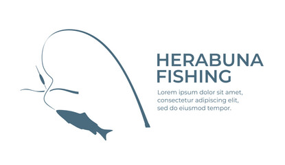 Fishing and active hobby. Herabuna fishing rod and float . Fish biting a lure. Float fishing on bait on the lake or river. Leisure. Оutdoor recreational. Vector illustration flat design. Isolated - obrazy, fototapety, plakaty