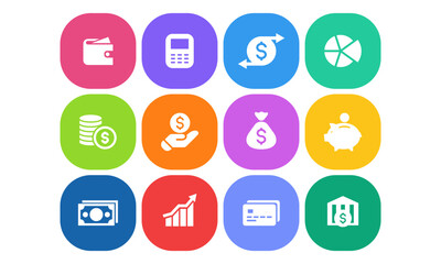 Finance, Business Icons set, money signs. Wallet, card, bank, payment coins icon. Growth chart. Money bag. Piggy bank. flat vector illustrations
