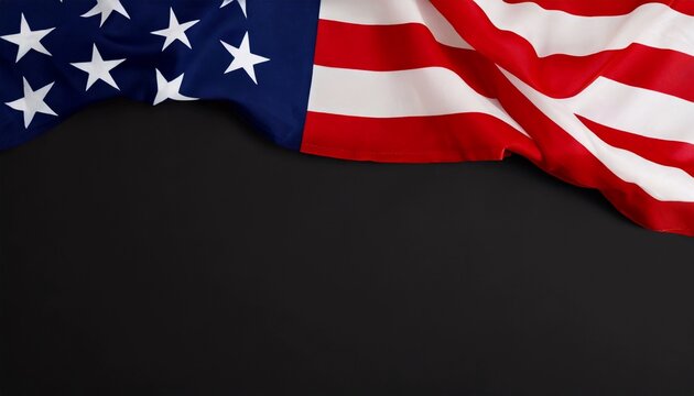 National American silk fabric flag on black background, flat lay