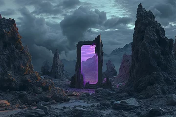 Fotobehang Fantasie landschap Fantasy alien planet,  Mountain landscape