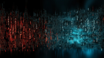 Binary code with digital effects wallpaper or banner. SQL (Structured Query Language) code on computer monitor and server room background. Example of SQL code to query data from a database.