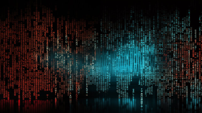 Binary code with digital effects wallpaper or banner. SQL (Structured Query Language) code on computer monitor and server room background. Example of SQL code to query data from a database.