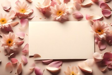 Blank card with flower petals,Closeup.