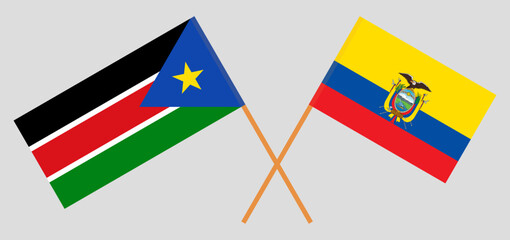 Crossed flags of South Sudan and Ecuador. Official colors. Correct proportion
