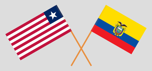 Crossed flags of Liberia and Ecuador. Official colors. Correct proportion