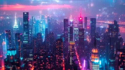 Fototapeta na wymiar Luminous cityscape backdrop with bustling city lights, skyscrapers, and vibrant urban energy, perfect for a metropolitan vibe, Generative AI
