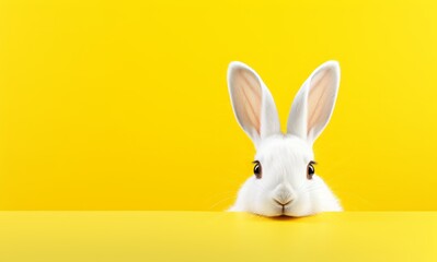 happy easter with cute rabbit on yellow background