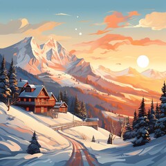 ski resort in winter illustration
