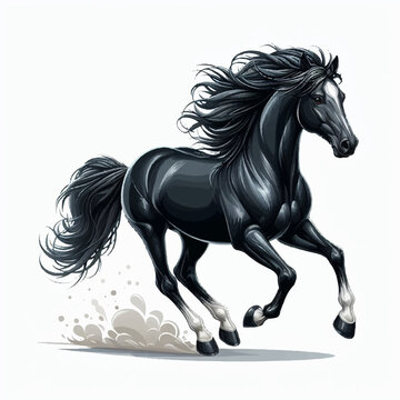 beautiful black horse running vector ,   black horse running illustration ,  black horse is running on a plain white background.