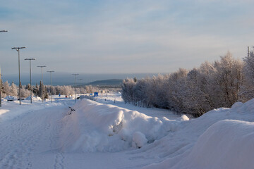 Fototapeta na wymiar Beautiful winter landscape in Swedish Lapland, Kiruna.