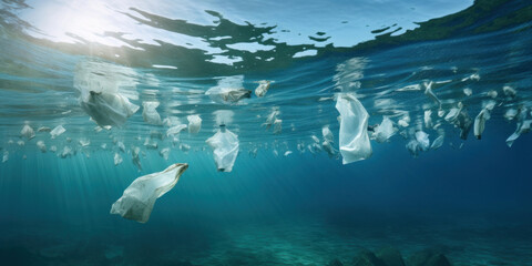 Obraz na płótnie Canvas Plastic bags polluting the oceans and endangering marine life.
