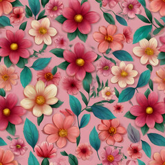 seamless pattern with pink flowers vector  wallpaper,Ai generated 