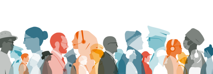 People of different professions together. Transparent background.	