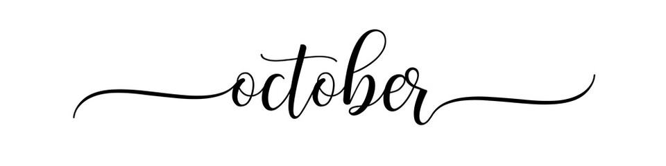 Fototapeta na wymiar October – Calligraphy brush text banner with transparent background.