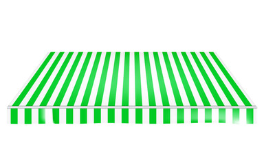 Striped green awning canopy isolated on white background. Window or door tent roof. Vector template for design. Easy editable colors