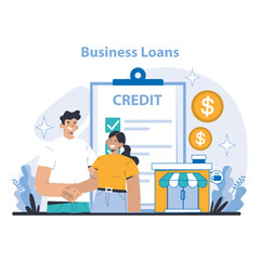 Business Loans Concept. Empowering entrepreneurs with financial support for growth. Streamlined credit approval for business ventures. Flat vector illustration.