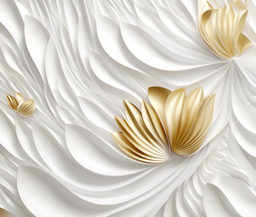 White and gold flower, white texture background, white and gold wallpaper GenerativeAI, Buddhism wallpaper