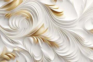 White and gold flower, paper cut style. White paper cut background, white and gold wallpaper GenerativeAI - obrazy, fototapety, plakaty