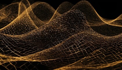 Abstract background of glowing gold mesh or interwoven lines on a dark background.