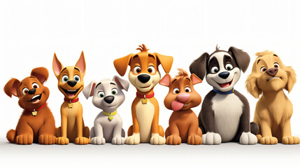 A group of cute cartoon dogs
