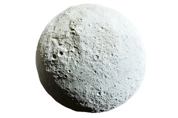 Photo concept of Iapetus, another moon of Saturn, exhibiting its two-tone coloration and heavily cratered surface against a white background Generative AI