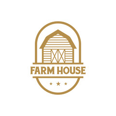 Wooden Gold Barn Farm Minimalist Vintage Retro logo design