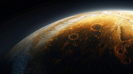 Photo concept of Pluto, highlighting its icy surface and features from an angled view Generative AI