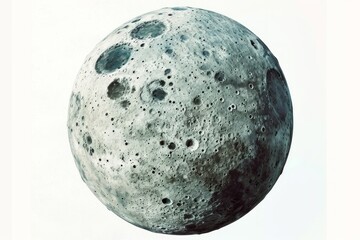 Photo concept of Proteus, a moon of Neptune, exhibiting its irregular shape and cratered surface against a white background Generative AI