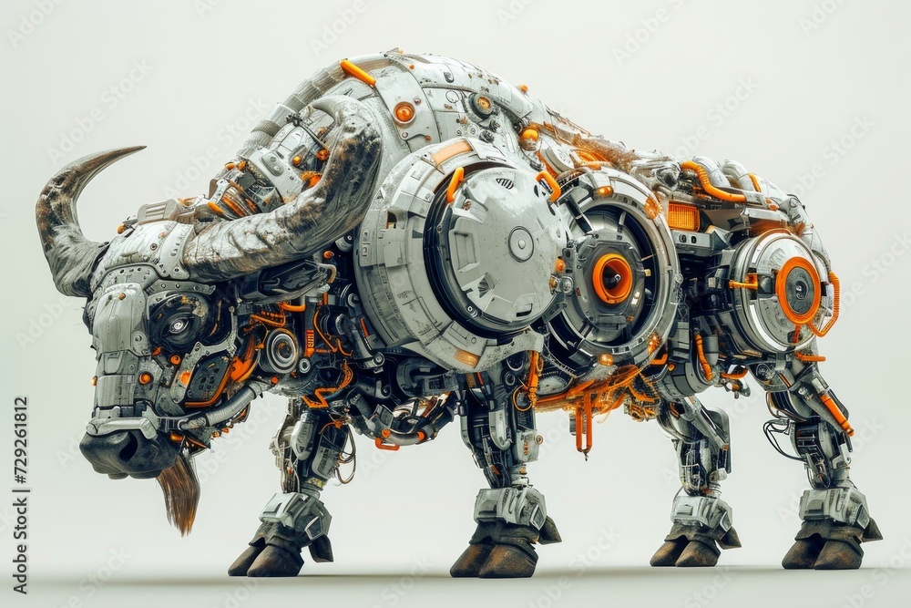 Poster photo concept of a cybernetically enhanced buffalo with robotic parts and technological upgrades, di