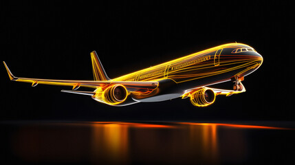 airplane neon technology on dark background