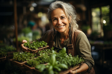 Senior woman doing gardening as retirement hobby