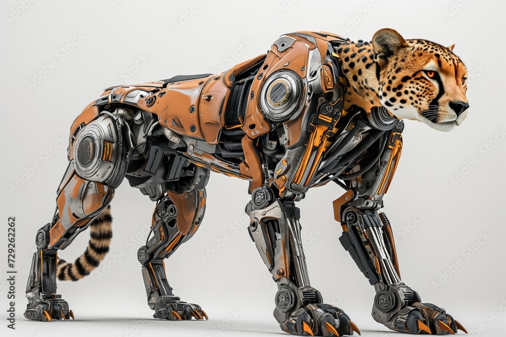 Aufkleber photo concept of a robotically augmented cheetah, featuring mechanical limbs and cybernetic upgrades