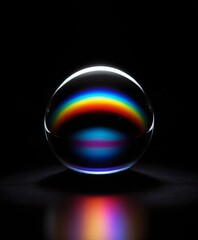 Rainbow being bent by a spherical glass object physics and optics, refraction showing the colors of  the spectrum of the light
