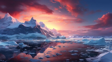 Photorealistic Antarctic sunset panorama Generative AI
