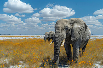 Elephants in etosha national park, namibia.