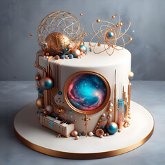 AI-generated textures and gradients into the cake's frosting for a modern and abstract appearance. Quantum shapes 