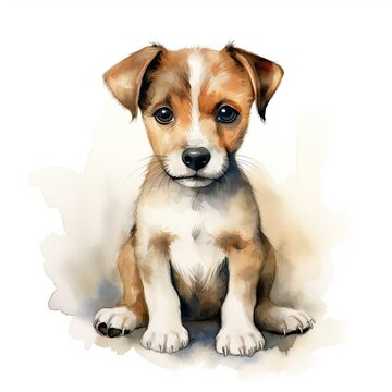 Jack Russell. Realistic watercolor dog illustration. Funny doggy drawing template. Art for card, poster and other. Illustration of dog on white background