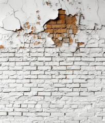 White brick wall texture panoramic . Home and office design backdrop. Painted bricks wall.