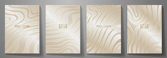 Premium gold cover design set with lines and gradient. Luxury background cover design, invitation, poster, flyer, wedding card, luxe invite, prestigious voucher, catalog, brochure. Elegant covers.