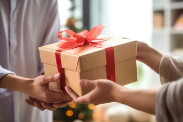 selective shot of a student giving present to his teacher